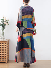 Plus Size Women Ethnic Print Irregular Long Dress