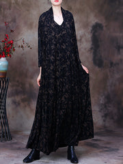 Plus-Size Women Vintage Floral V-Neck Loose Dress