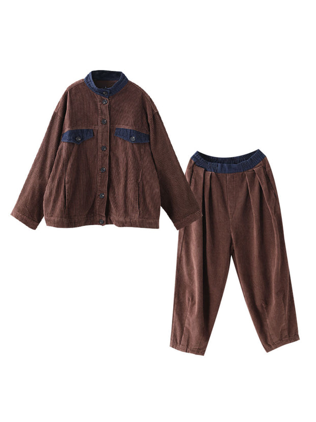 Plus-Size Women Autumn Vintage Coat + Harem Pants Sets