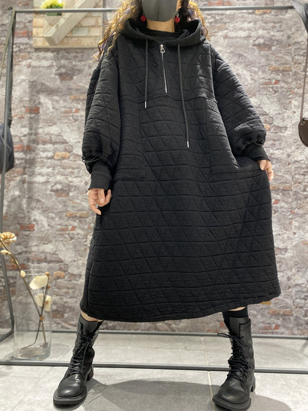 Plus Size Winter Women Wadded Clothes Hooded Dress