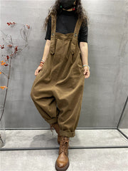 Plus Size Autumn Women Casual Solid Color Loose Jumpsuits