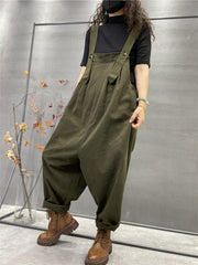 Plus Size Autumn Women Casual Solid Color Loose Jumpsuits