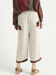 Plus Size Patchwork Linen Loose Elastic Waist Women Harem Pants