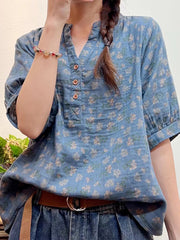 Damen-Sommer-Hemd mit künstlerischem Blumenmuster und lockerem Schnitt