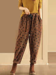 Plus Size Women Vitnage Dot Croduroy Harem Pants