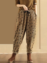 Plus Size Women Vitnage Dot Croduroy Harem Pants