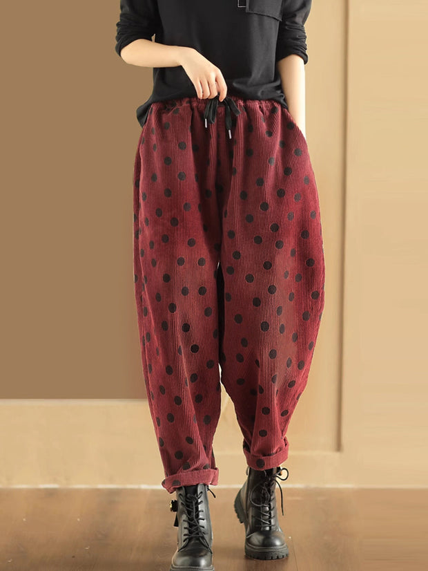 Plus Size Women Vitnage Dot Croduroy Harem Pants