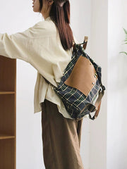 Vintage Plaid Canvas Spliced Crossbody Bag Backpack