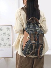 Vintage Plaid Canvas Spliced Crossbody Bag Backpack