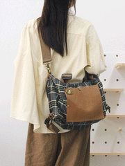 Vintage Plaid Canvas Spliced Crossbody Bag Backpack