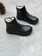 Winter Women Genuine Leather Flat Fleece-lined Ankle Boots