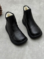 Winter Women Genuine Leather Flat Fleece-lined Ankle Boots