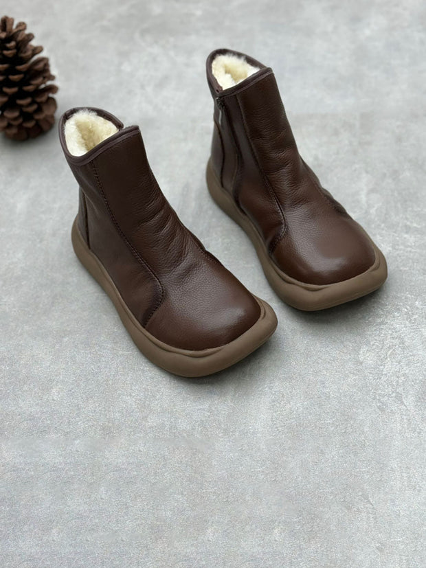 Winter Women Genuine Leather Flat Fleece-lined Ankle Boots