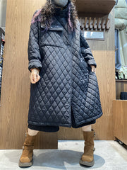 Women Autumn Casual Rhomboid Stand Collar Padded Coat