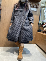 Women Autumn Casual Rhomboid Stand Collar Padded Coat