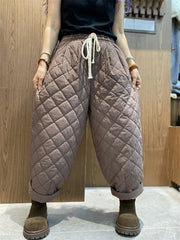 Women Winter Retro Rhomboid Padded Harem Pants