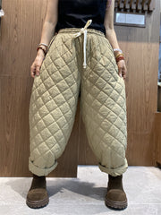 Women Winter Retro Rhomboid Padded Harem Pants