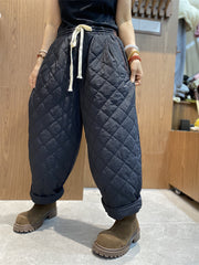 Women Winter Retro Rhomboid Padded Harem Pants