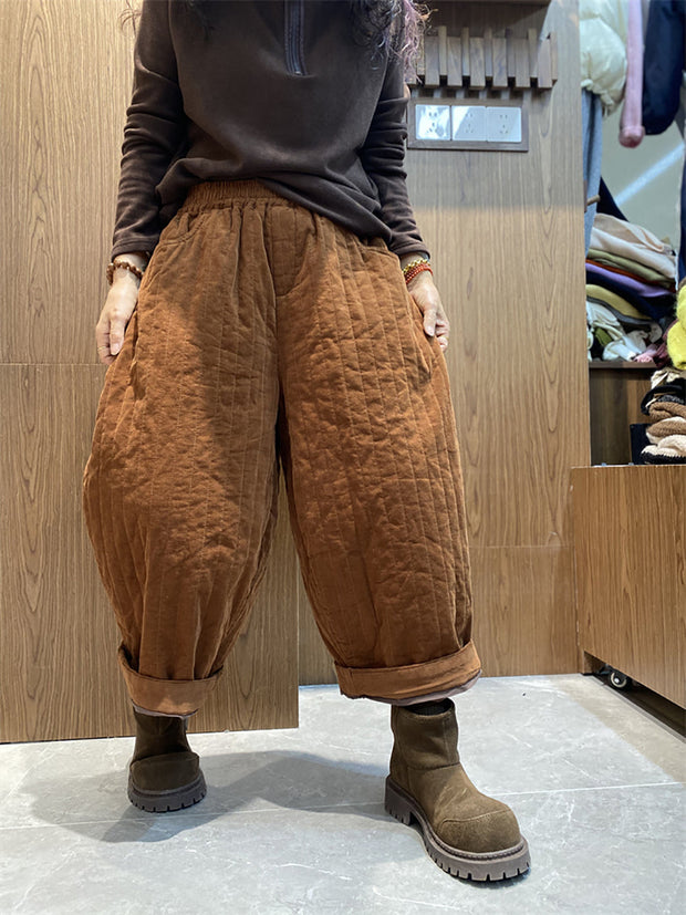 Women Winter Solid Croduroy Cotton Padded Harem Pants