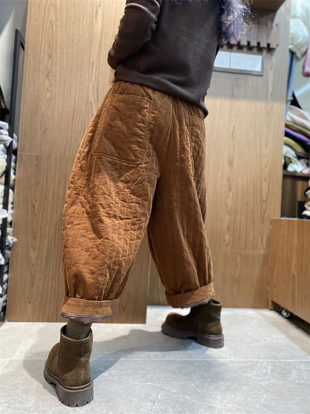 Women Winter Solid Croduroy Cotton Padded Harem Pants