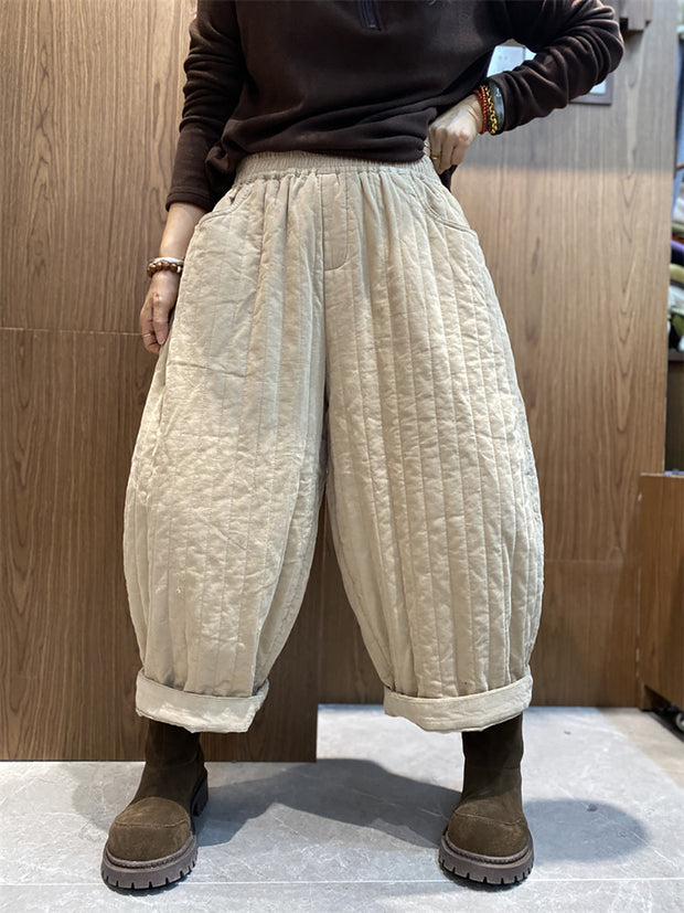 Women Winter Solid Croduroy Cotton Padded Harem Pants