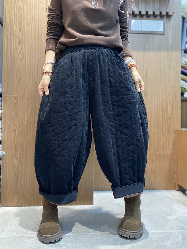 Women Winter Solid Croduroy Cotton Padded Harem Pants