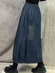 Women Summer Pure Color Loose Denim Skirt