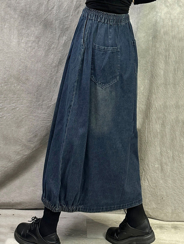 Women Summer Pure Color Loose Denim Skirt