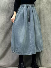 Women Summer Pure Color Loose Denim Skirt