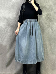 Women Summer Pure Color Loose Denim Skirt