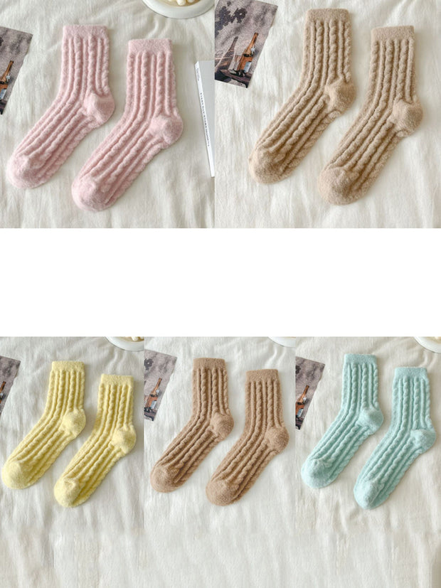 5 Pairs Women Winter Solid Fleece Socks