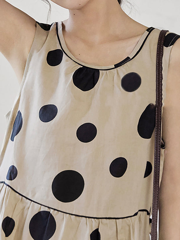Plus Size Women Summer Casual Dot Drawstring Linen Vest Dress