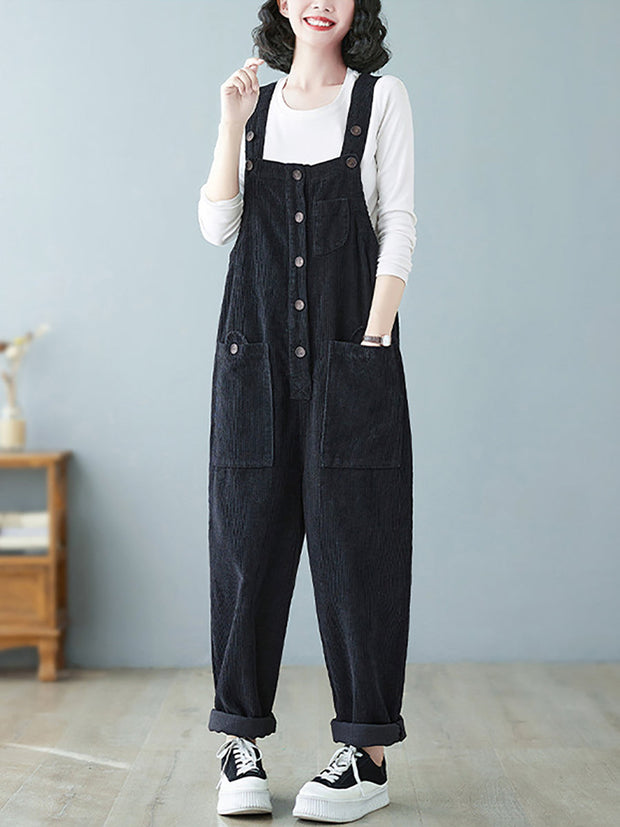 Damen Vintage Solid Cord Jumpsuits