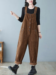 Damen Vintage Solid Cord Jumpsuits