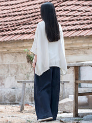 Plus Size Women Spring Solid Linen Loose Shirt