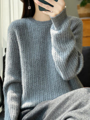 Women Autumn Casual Solid O-Neck Knit Sweater