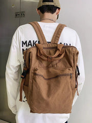 Casual Solid Canvas Zipper Backpack