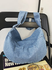 Casual Solid Denim Large Capacity Crossbody Bag