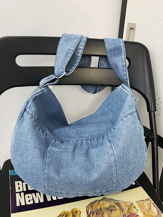 Casual Solid Denim Large Capacity Crossbody Bag