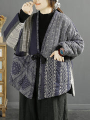 Plus Size Women Vintage Splicedd Warm Padded Coat