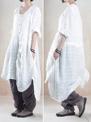 Plus Size Women Plus Size Linen Summer Irregular Shirt Dress