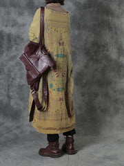 Women Autumn Ethnic Print O-Neck Loose Cotton Dress