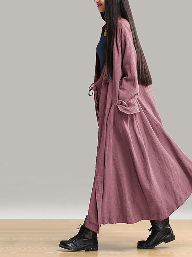 Plus Size Women Ramie Cotton Autumn Loose Long Coat