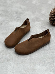 Women Casual Solid Genuine Leather Soft Flat Shoes