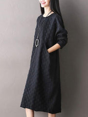 Plus Size Polka Dot Stretch Cotton Long Sleeve Dress