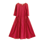 Plus Size Women Pure Color Pleated 100% Cotton Dress