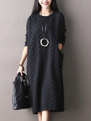 Plus Size Polka Dot Stretch Cotton Long Sleeve Dress