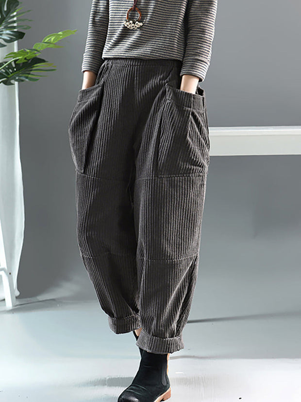 Plus Size Spring Retro Corduroy Solid Color Pants