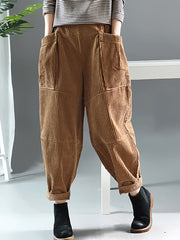 Plus Size Spring Retro Corduroy Solid Color Pants