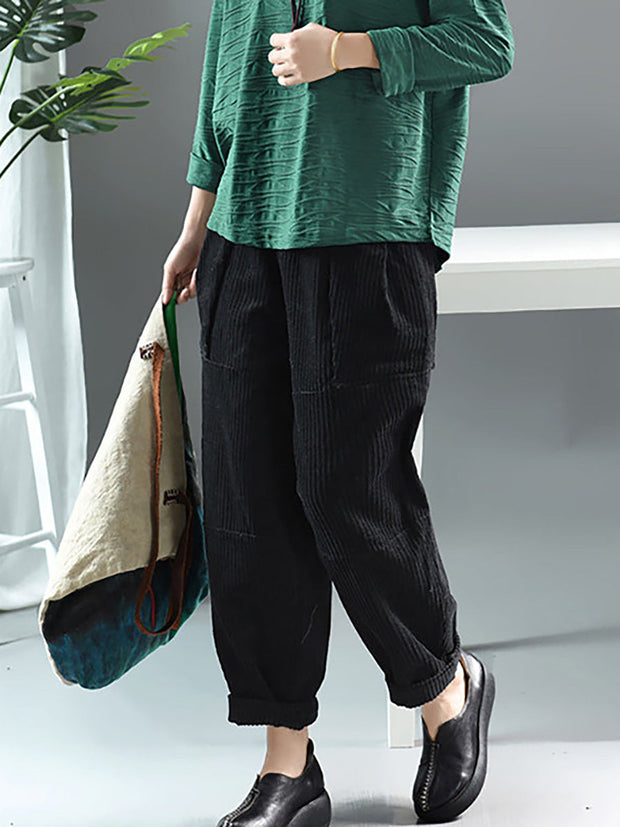 Plus Size Spring Retro Corduroy Solid Color Pants